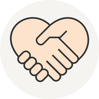 Symbol mit zwei Händen, die sich zu einem Herz formen – steht für fairen und direkten Handel.