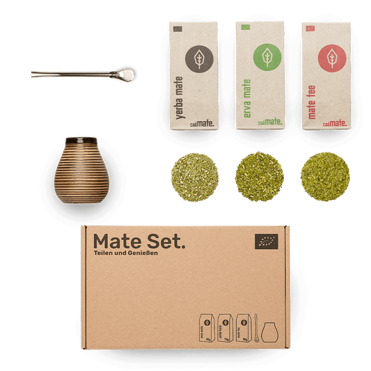 Matetee set Keramik caámate Keramik Matebecher Kalebasse Glasur Vintage bombilla Edelstahl silber + 3 Sorten Mate tee erva mate yerba mate und mate tee